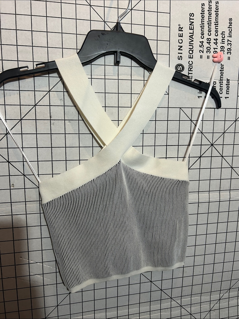 Dreamers by Debut Cream and Black Striped Cropped Tank Top with Cross Back